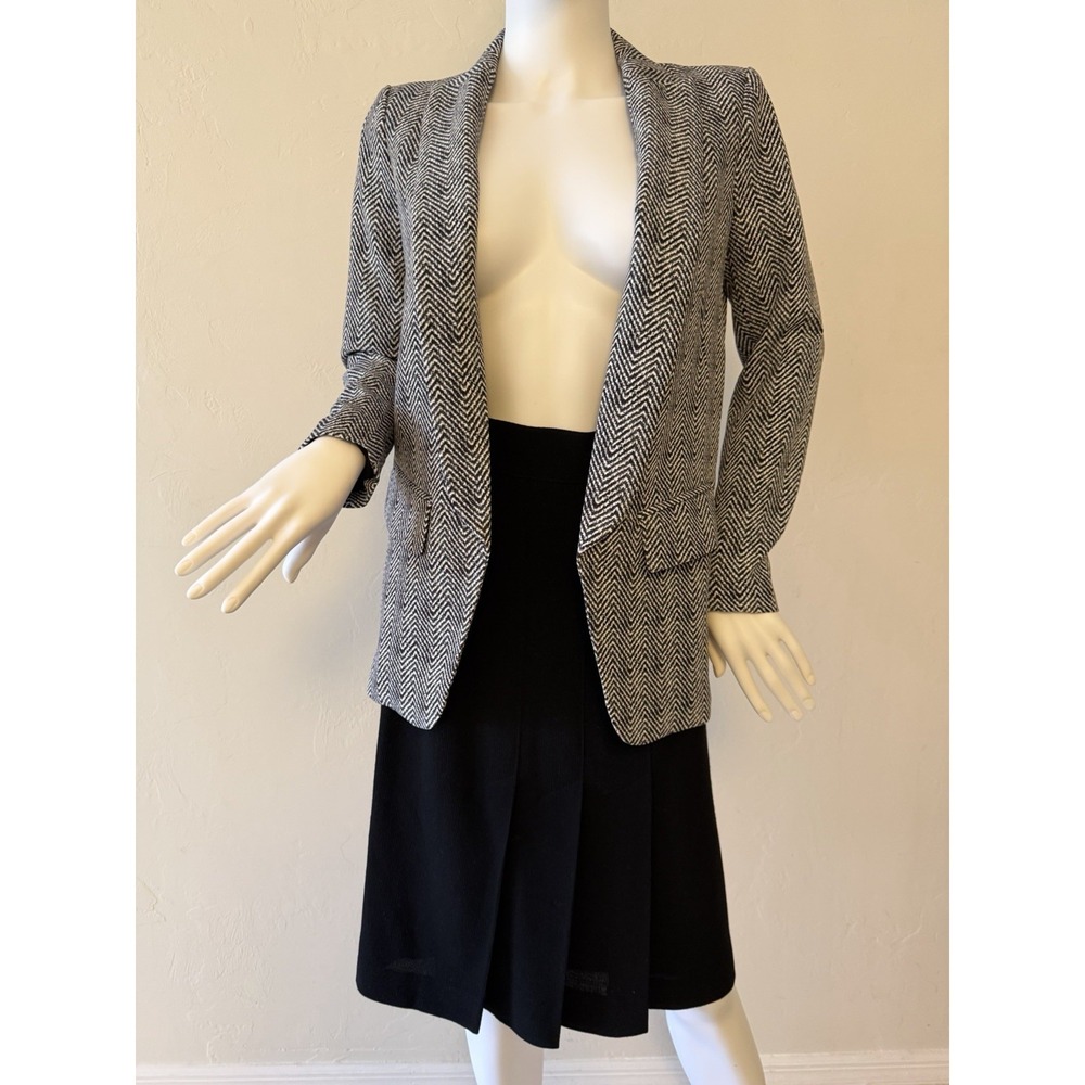 White House Black Market Herringbone Blazer Black White size‎ 0P Women